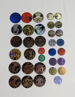Pokemon TCG Official Flip Coins Mixed Bundle Lot Of 34 Jumbo & Standard Tokens - Image 1