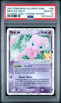 Pokemon Mew ex 88/102 Celebrations Classic Collection Holo PSA 10 Legend Maker - Image 1