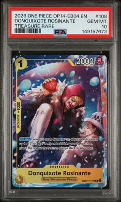 2026 One Piece OP14-EB04 DONQUIXOTE ROSINANTE Treasure Rare #108 - PSA 10 GEM MT - Image 1