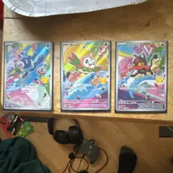 Pokemon TCG Holo Popplio Rowlet Litten - 3 Card Lot English Standard Size - Image 1