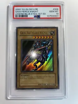 YuGiOh Gaia The Fierce Knight LOB-006 Glossy 1st Edition PSA 10 Gem Mint - Image 1