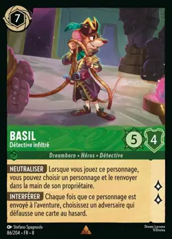 Carte Disney Lorcana Chapitre 8 Basil - Detective infiltre 86/204 Rare FR - Image 1