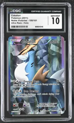 CGC 10 GEM MINT Cobalion Noble Victories 100/101 Ultra Rare Holo Pokemon Card - Image 1