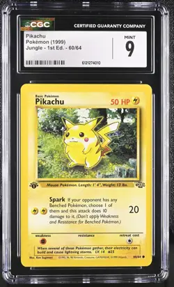 CGC 9 MINT Pikachu 1999 Jungle 1st Edition 60/64 Pokemon Card - Image 1