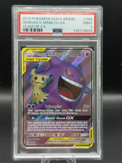 Pokemon Gengar & Mimikyu GX Team Up Full Art #164 PSA 9 Mint - Image 1