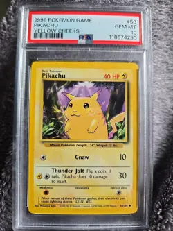 1999 Pokemon Game Pikachu Yellow Cheeks #58 PSA 10 - Image 1