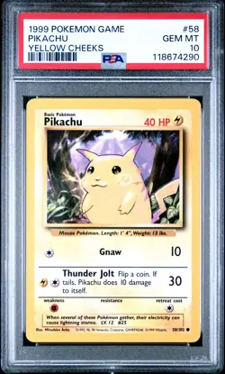1999 Pokemon Game Pikachu Yellow Cheeks #58 PSA 10 - Image 2
