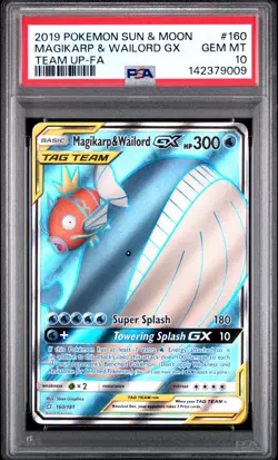 2019 Pokemon Sun & Moon Magikarp & Wailord GX Team Up Full Art #160 PSA 10 GEM - Image 1