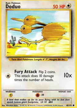 Pokemon Doduo Card 48/102 Base Set 1999 - Image 1