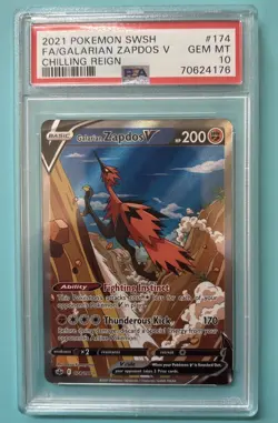 2021 Pokemon SWSH Galarian Zapdos v Full Art 174/198 Chilling Reign PSA 10 - Image 1