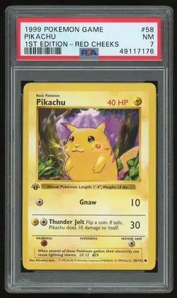 1999 Pokemon 1st Edition Shadowless Red Cheeks Pikachu # 58 PSA 7 - Image 1