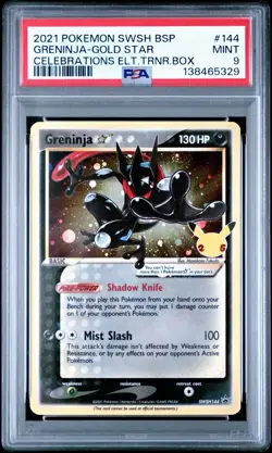 2021 POKEMON SWSH BLACK STAR PROMO #144 GRENINJA GOLD STAR PSA 9 MINT - Image 1