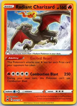 Radiant Charizard 020/159 Radiant Rare Crown Zenith NM - Image 1