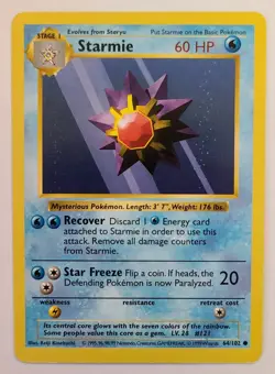 Pokemon STARMIE 64/102 Base Set (Shadowless) - Played 🍒 - Image 2