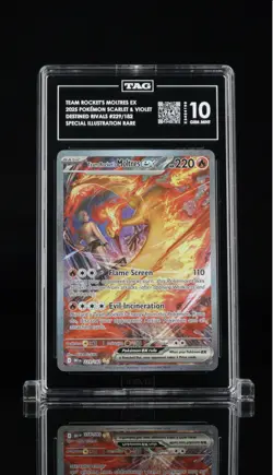 Pokemon Team Rockets Moltres EX 229/182 Sir Destined Rivals TAG 10 Gem Mint - Image 1
