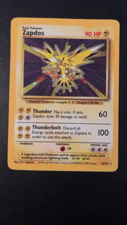 Pokemon WOTC Card Zapdos Base Set Holo Rare 16/102 LP - Image 1