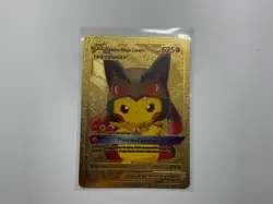 Pikachu Mega Lucario Gold Foil Pokemon Card Gift Fan Art Collectible - Image 1