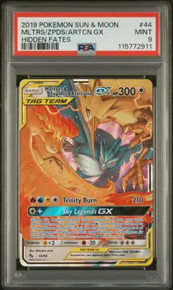 2019 Moltres & Zapdos & Articuno GX Tag Team #44 Hidden Fates PSA 9 Pokemon Card - Image 1