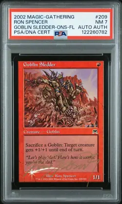2002 Goblin Sledder Foil Magic Onslaught PSA 7 NM DNA Ron Spencer Auto - Image 1