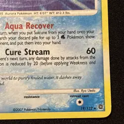 Pokemon Suicune Cracked Ice Holo Rare Card 19/132 Secret Wonders LP/NM - Image 4