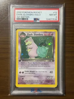 🌀 2000 POKEMON ROCKET 1ST EDITION #12 DARK SLOWBRO-HOLO PSA 8 FEAT. SWIRL 🌀 - Image 1