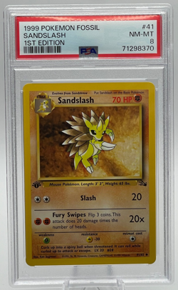 1999 POKEMON FOSSIL #41 SANDSLASH 1ST EDITION PSA 8 NM-MT - Image 1