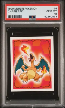 Charizard 6 PSA 10 Merlin Pokemon Card Game Sticker - Image 1