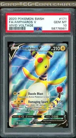 PSA 10 ⭐ Pokemon Ampharos V 171 Vivid Voltage Full Art Graded Card - Image 1