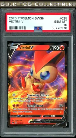 PSA 10 ⭐ Pokemon Victini V 025 Sword & Shield Full Art Graded Card - Image 1