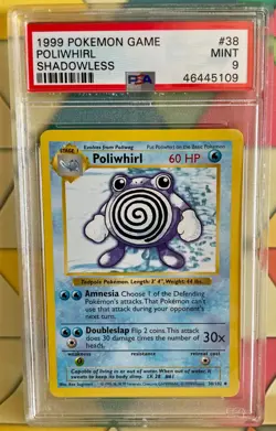 1999 Pokemon Card Base Set Shadowless POLIWHIRL 38/102, PSA 9 MINT - Image 1