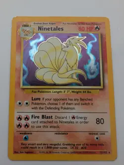 Pokemon Ninetales Base Set Unlimited Holo Rare Card 12/102 LP Excellent - Image 1