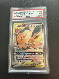 2019 POKEMON SM169 BLACK STAR PROMO TAG TEAM EEVEE & SNORLAX GX PSA 9 - Image 1