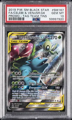 2019 POKEMON SM BLACK STAR PROMO #SM167 FULL ART/CELEBI & VENUSAUR GX PSA 10 - Image 1