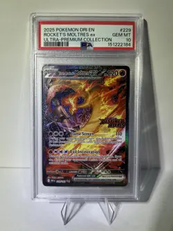 Team Rocket’s Moltres EX 229/182 PSA 10 SIR Stamped Promo Pokemon SV DRI - Image 1