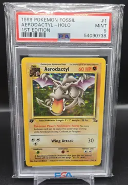 1999 POKEMON FOSSIL 1ST EDITION #1 AERODACTYL HOLO PSA 9 MINT - Image 1
