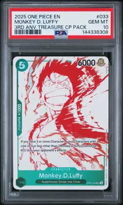 One Piece 3rd Anniversary Treasure Campaign Monkey.D.Luffy OP07-033 PSA 10 - Image 1