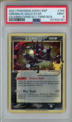 PSA 9 Greninja - Gold Star SWSH144 Celebrations ETB Promo Box Pokemon Card - Image 1