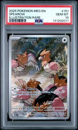 2025 Pokemon Meg En-Mega Evolution #151 Spearow Illustration Rare PSA 10 - Image 1