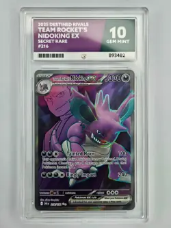 Pokemon Destined Rivals 216/182 Team Rocket's Nidoking ex UR Ace Grade 10 - Image 1