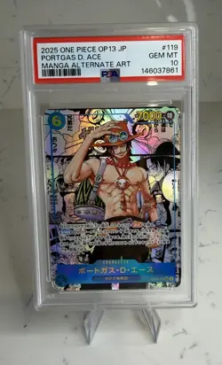 PSA 10 2025 One Piece CCG OP13 Portgas D. Ace Manga Alt Art #119 JP - Image 1
