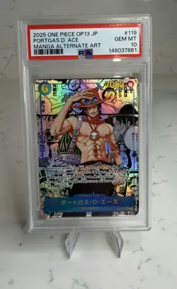 PSA 10 2025 One Piece CCG OP13 Portgas D. Ace Manga Alt Art #119 JP - Image 2