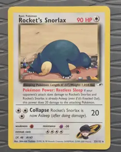 Pokemon Rocket's Snorlax 33/132 Gym Heroes Rare Pokemon Card LP - Image 1