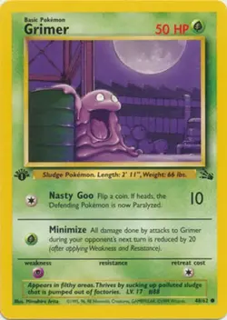 Grimer 48/62 Fossil Set 1st Edition Vintage 1999 Pokemon Card - LP - Image 1