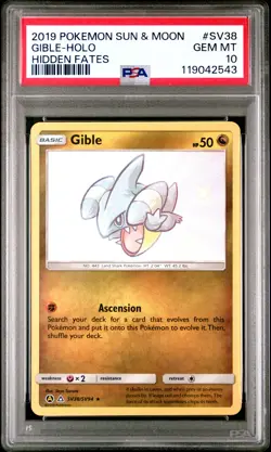 Gible-Holo Hidden Fates PSA 10 2019 Pokemon Sun & Moon Hidden Fates #SV38 - Image 1