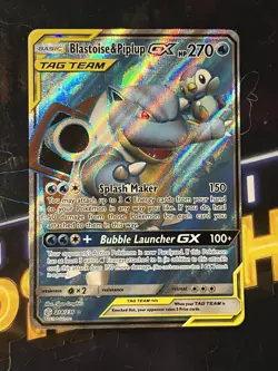 2019 Pokemon TCG Sm-Cosmic Eclipse #214/236 Blastoise & Piplup GX TAG TEAM Holo - Image 2
