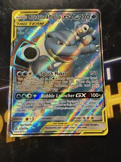 2019 Pokemon TCG Sm-Cosmic Eclipse #214/236 Blastoise & Piplup GX TAG TEAM Holo - Image 3
