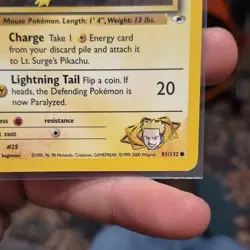 Pokemon Lt. Surge's Pikachu Common Regular Gym Heroes 81/132 2000 HP 50 - Image 4