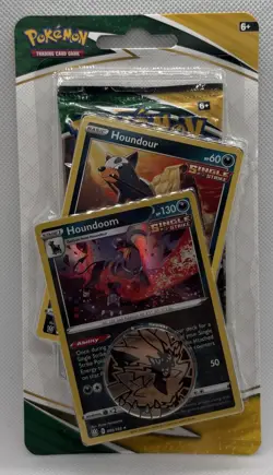 Pokemon Evolving Skies 2021 Blister Pack Houndoom & Houndour w/ Coin Sealed - Image 1
