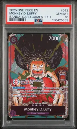 2025 ONE PIECE OP07-073 BANDAI CARD GAMES FEST 25-26 MONKEY D LUFFY PROMO PSA 10 - Image 1