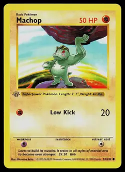 Pokemon Card - Machop Base Set (Shadowless) 52/102 GREY STAMP 1st Edition - Image 1